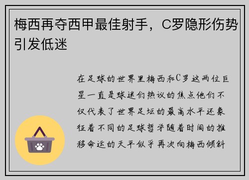 梅西再夺西甲最佳射手，C罗隐形伤势引发低迷